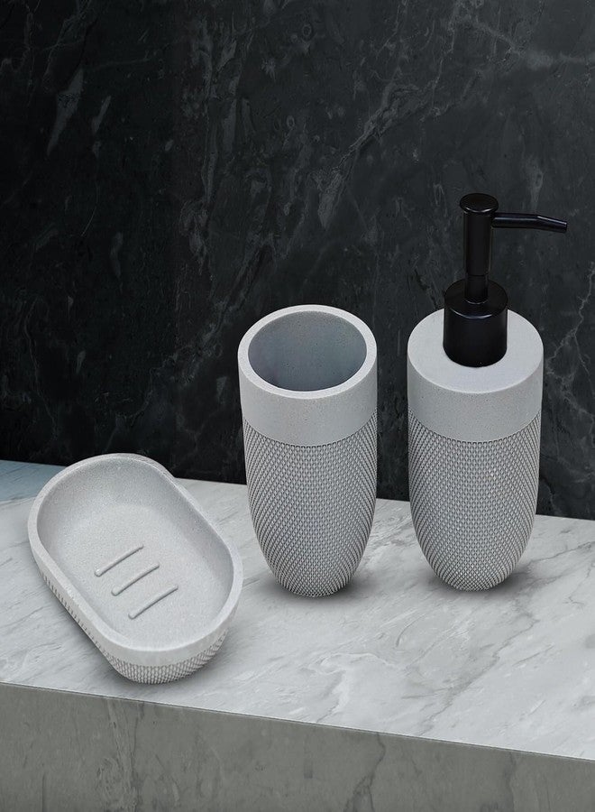 iBELL Polyresin Bathroom Set of 3 Pcs - Soap Dispenser, Tumbler, Soap Dish for Bathroom Decor and Home Gift Set,Grey - Image 2